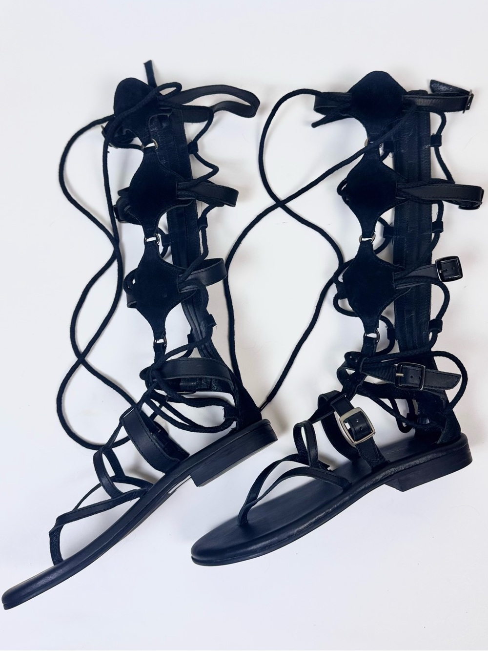 Free People Driftwood Tall Gladiators Sandals in Black Size 8